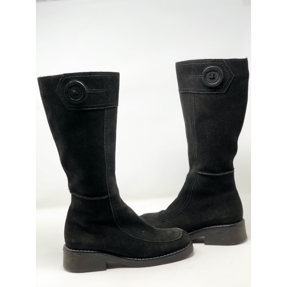 La Canadienne Black Suede Boots Button Sz 6.5